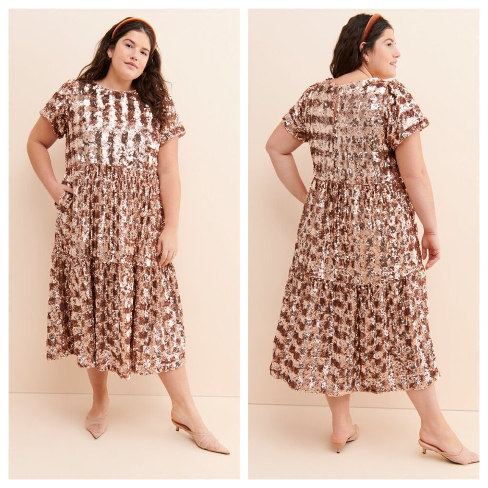 NWT ANTHROPOLOGIE Maeve Bernadette Sequined Tiered Showstopper Midi Dress M - Picture 6 of 12